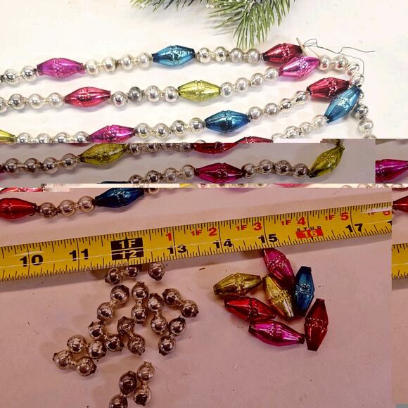 Vintage Christmas Tree Mercury Glass Bead Garland Double Indent Beads & Barrels - Picture 6 of 8